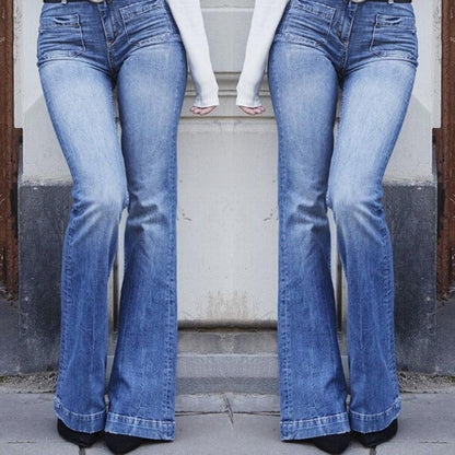 Cowgirl Chic Wide Flare Jeans - Stylish Denim Flare Pants for Trendy Women