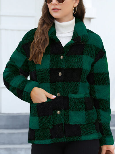 Beautiful Red Women Drop Shoulder Fuzzy Button-Up Jacket Soft And Comfortable Casual Fit Jacket