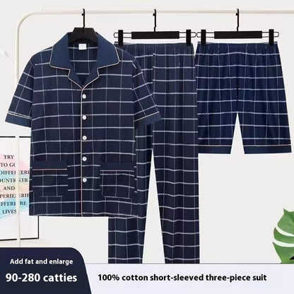 Men's Pajamas Short-sleeved Three-piece Suit