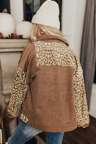 Leopard Print Drop Shoulder Jacket with Button-Up Closure Beautiful Unique Design Winter Jacket