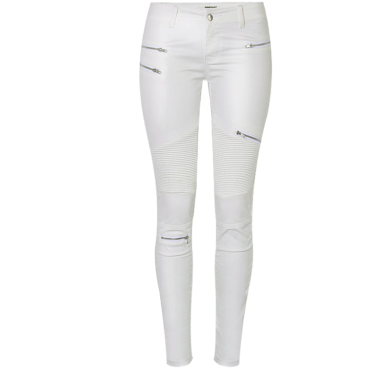 "Lola" White Faux Leather Zippered Knee Pencil Pants