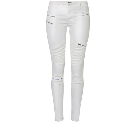 "Lola" White Faux Leather Zippered Knee Pencil Pants