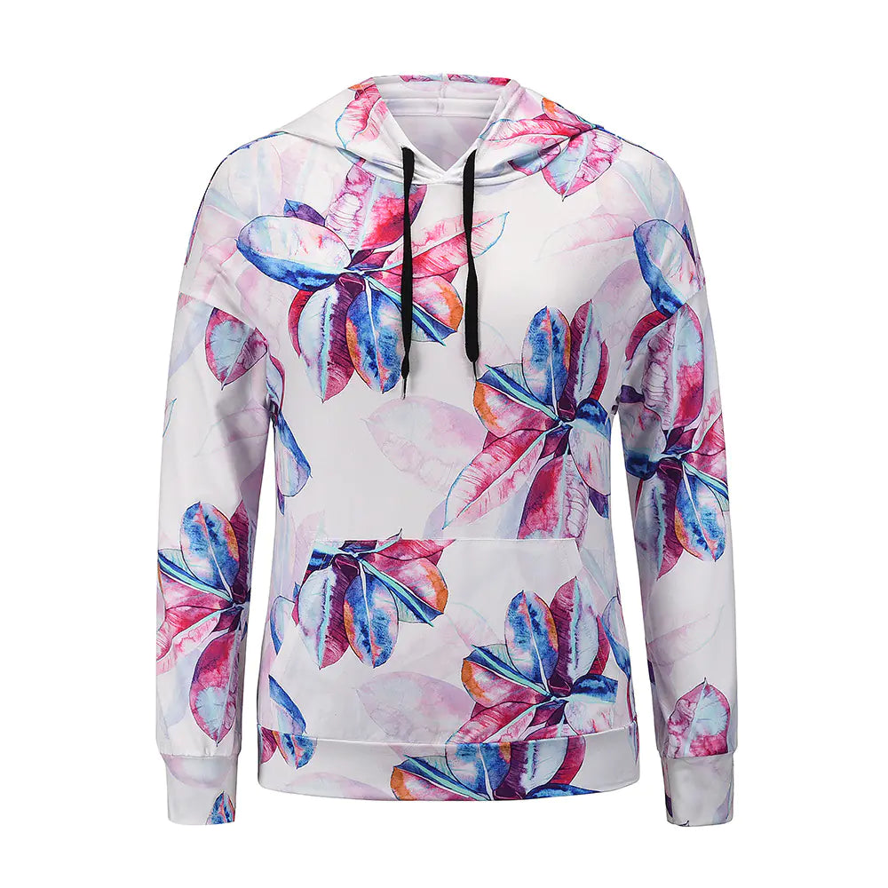 Floral Long-Sleeved Hooded T-Shirt for Women