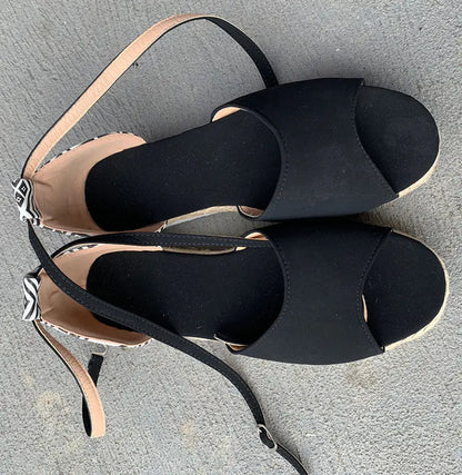 Woven Espadrille Sandals with Wedge Heel Platform