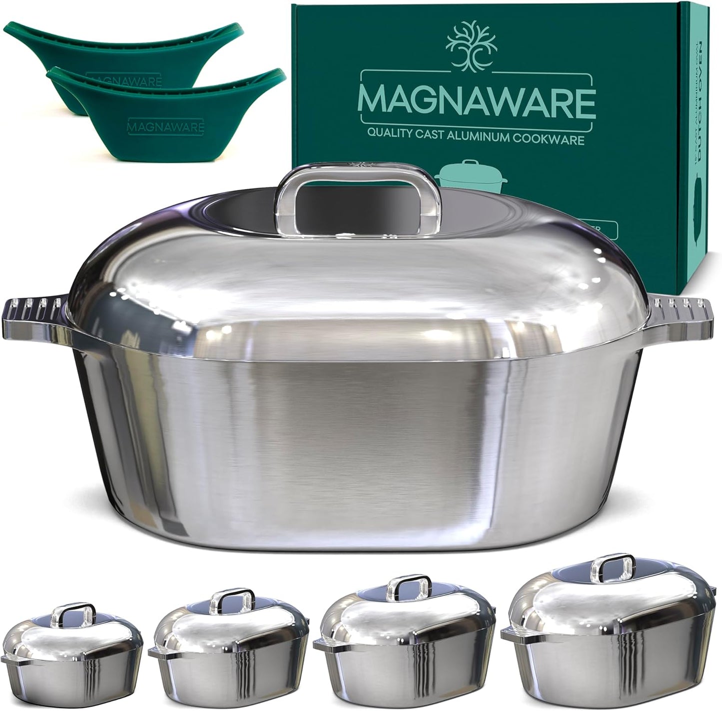 Ultimate Oval Collection - 4-Piece Cast Aluminum Oval Dutch Oven Set Includes 11", 13", 15" & 18" Ovals