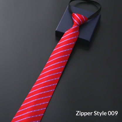 Mens Business Formal Zipper Tie With Blue Stripes