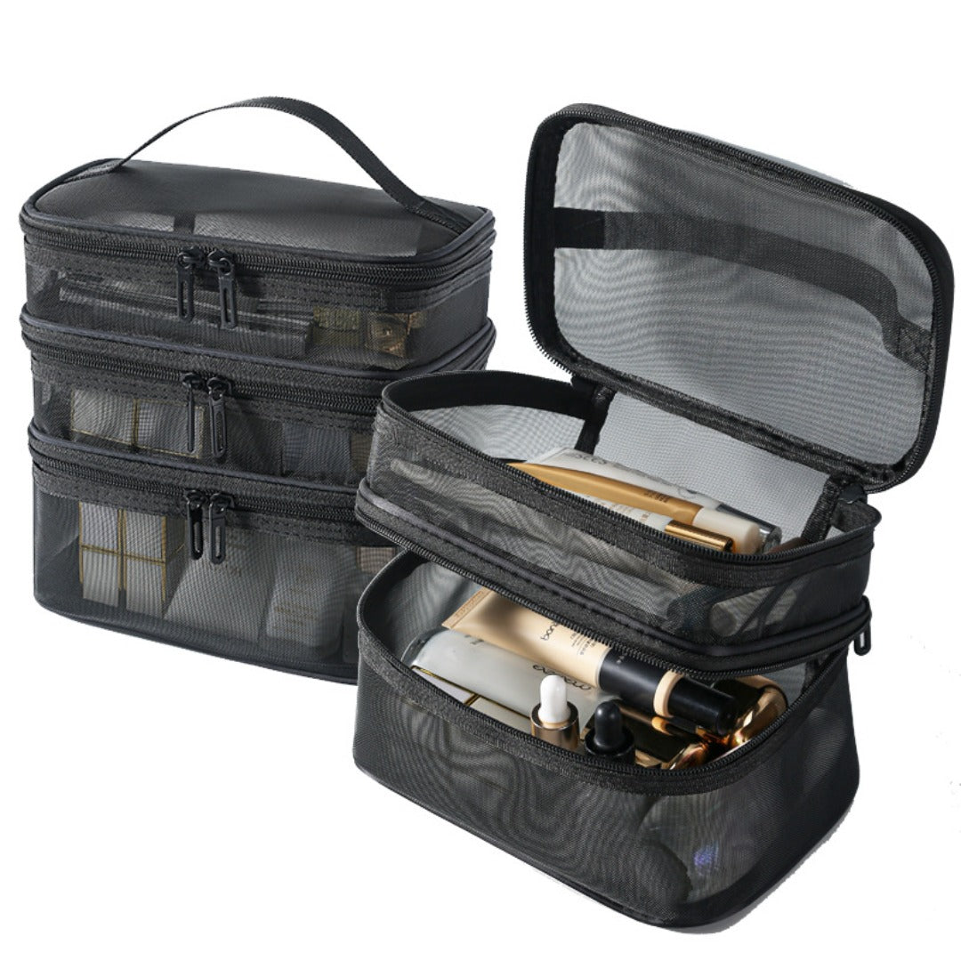 Mesh cosmetic bag, lightweight large capacity three-layer toilet bag, double-layer storage bag, travel mesh bag, tool storage box portable, Mesh ShowerTote Bag,