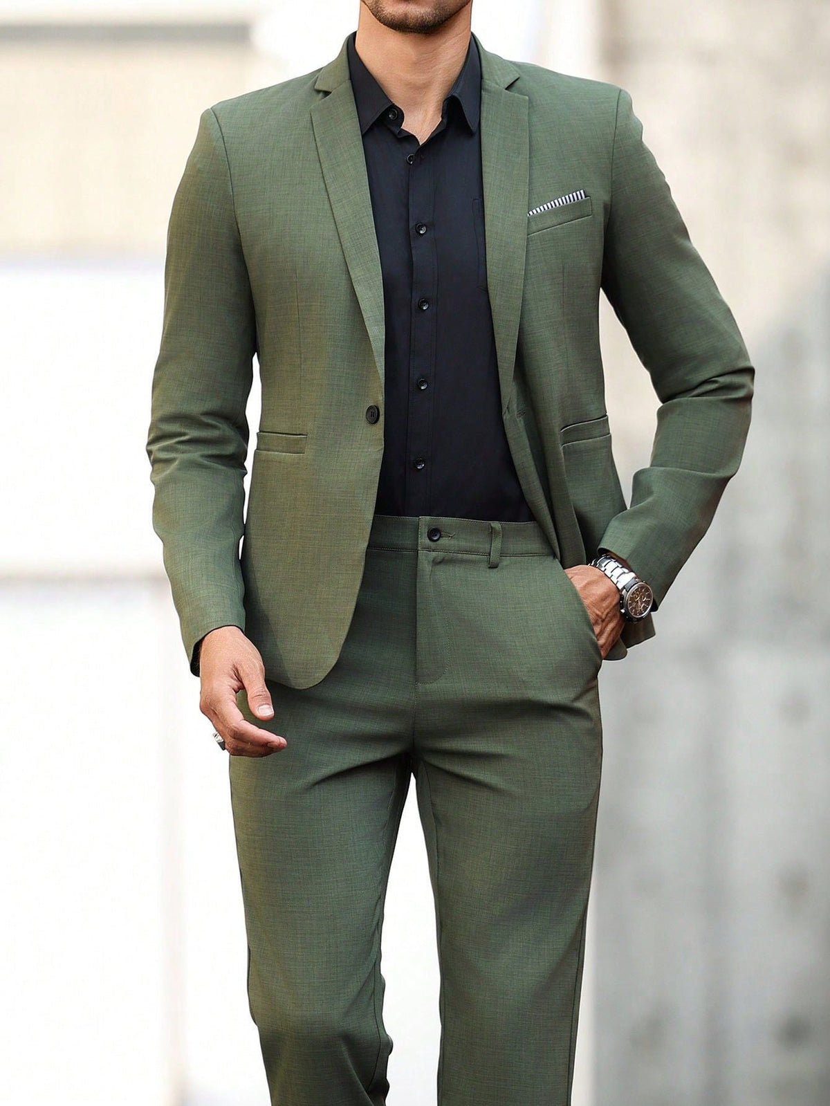 Mens Light-business Dark Green Suit Set