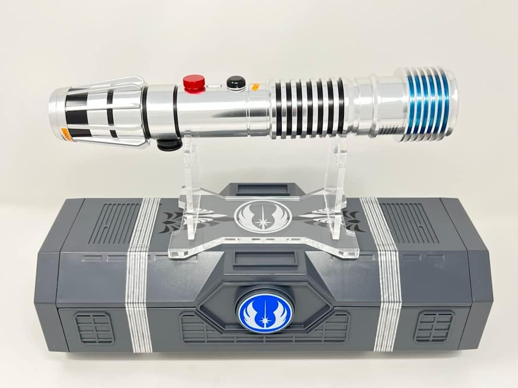 Galaxy's Edge Star Wars Darth Plo Koon Legacy Lightsaber Hilt Bundle with Custom Engraved Stand, Blue