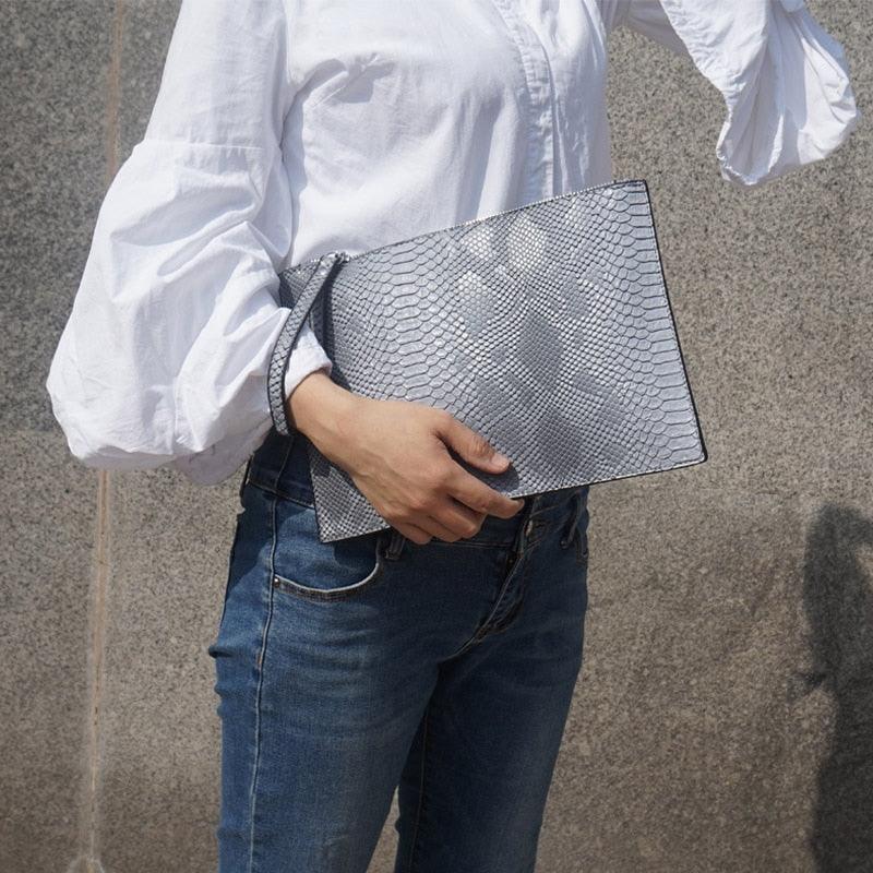 Python Luxe Clutch - Stylish Simulated Leather Clutch for Sophisticated Women