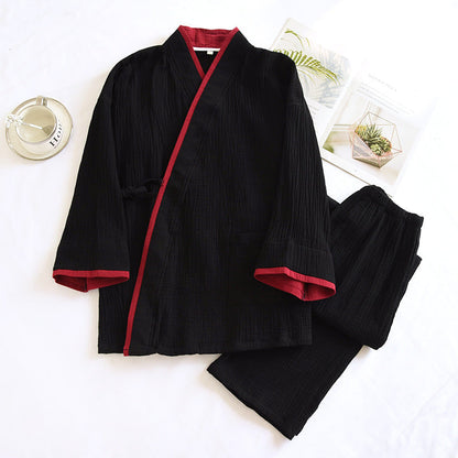 Mens Kimono Hanfu Pure Cotton Gauze Pajama Set