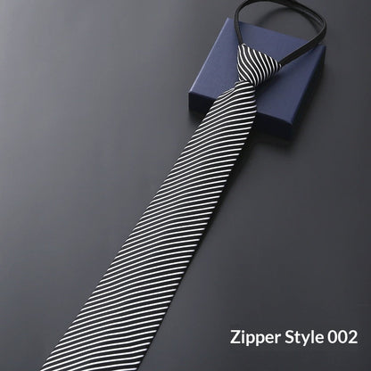 Mens Business Formal Zipper Tie With Blue Stripes