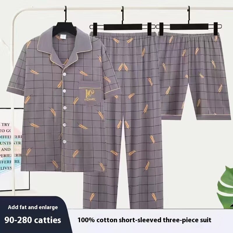 Men's Pajamas Short-sleeved Three-piece Suit