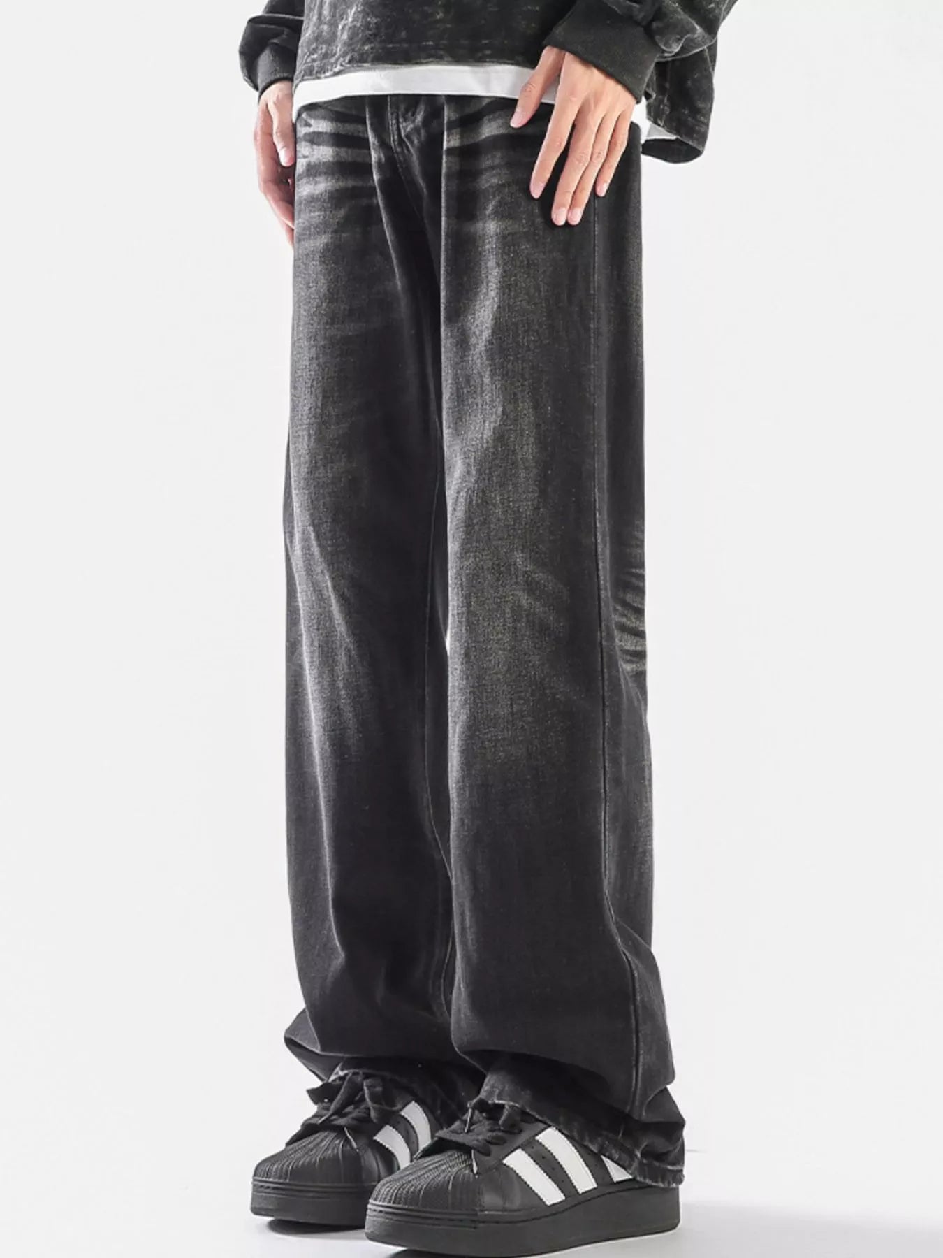 Men's Plus Size Vintage Wash Wide Leg Jeans