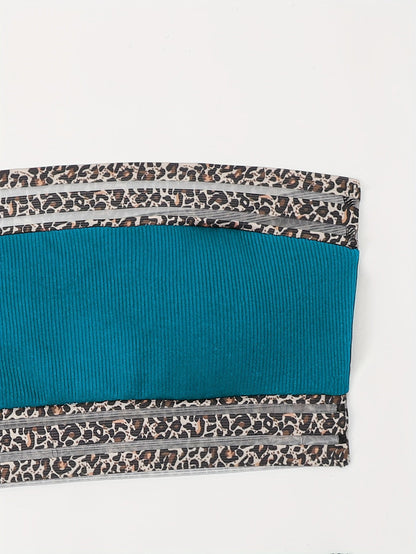 Bikini Leopard Print High Waist Bandeau 2 Piece Swimsuit for Women – Super Stretchy Bikini Set with Seductive Mesh Detail and Flattering Fit – Chic Animal Print Swimwear for Beachwear Poolside and Summer Vacations