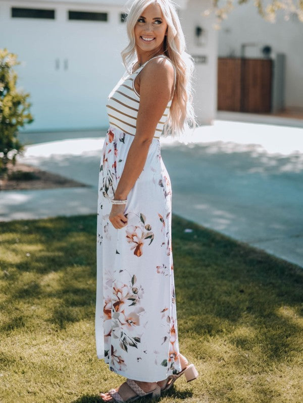Zora Striped Floral Sleeveless Maxi Dress with Poc