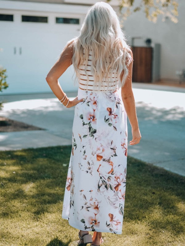 Zora Striped Floral Sleeveless Maxi Dress with Poc
