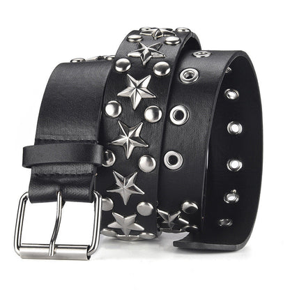 Five-pointed Star Rivet Wide Versatile Pin Buckle Punk-style Pants Belt