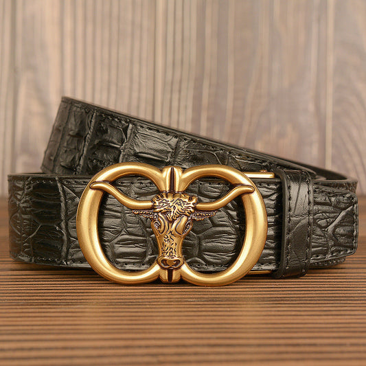 Mens Retro Ox-Head Automatic-Buckle Belt