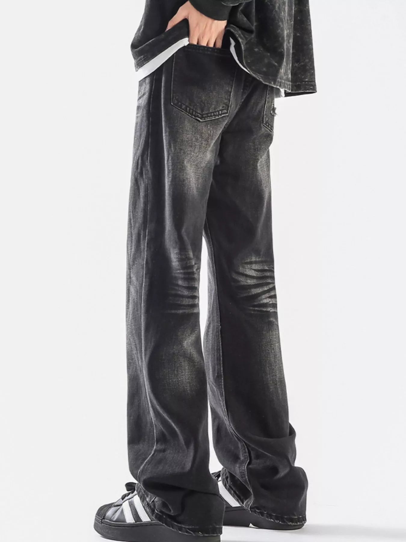 Men's Plus Size Vintage Wash Wide Leg Jeans