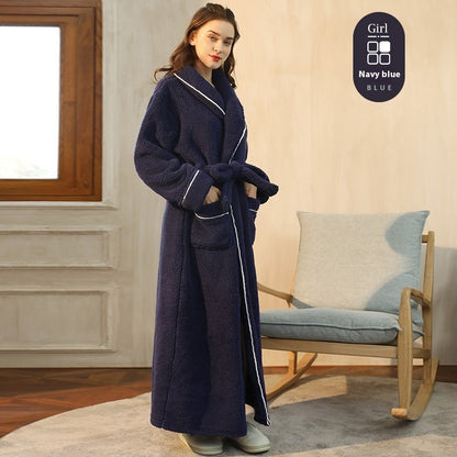 Autumn And Winter Thickened Cotton Velvet Nightgown Men's Winter Plus-sized Plus Size Light Luxury Couple Bathrobe Women's Extended Pajamas