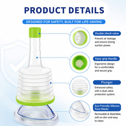 Portable Choking Rescue Device First Aid Kit With Adult And Child Masks Airway Clearance Suction Device For Home Family Safety