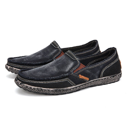 Mens Casual Canvas Loafer Shoes Fashionable Washed Denim