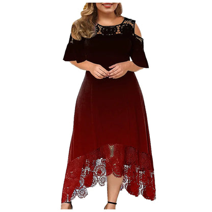 Trendy Plus-Size Gradient Lace Shoulder Dress for Women