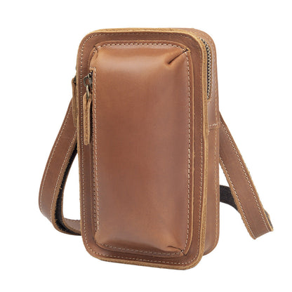 Mens First-Layer Cowhide Crossbody Waist Bag