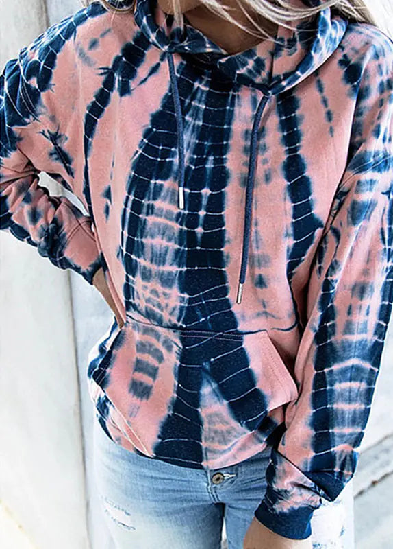 Plus Size Tie-dye Printed Hooded Sweatshirt for Women