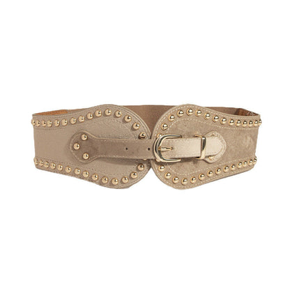 Women's Fashion Handsome Suede Rivet Elastic Wide Waist Seal Adjusting Western-style Elastic Belt