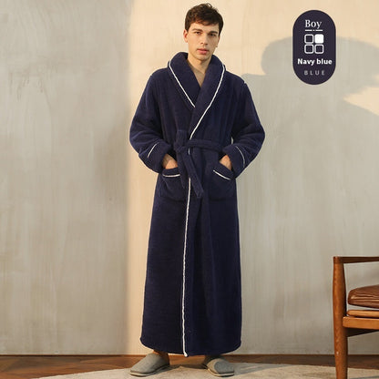 Autumn And Winter Thickened Cotton Velvet Nightgown Men's Winter Plus-sized Plus Size Light Luxury Couple Bathrobe Women's Extended Pajamas