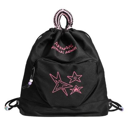 Retro denim travel backpack, drawstring women's backpack purse, casual small backpack women
