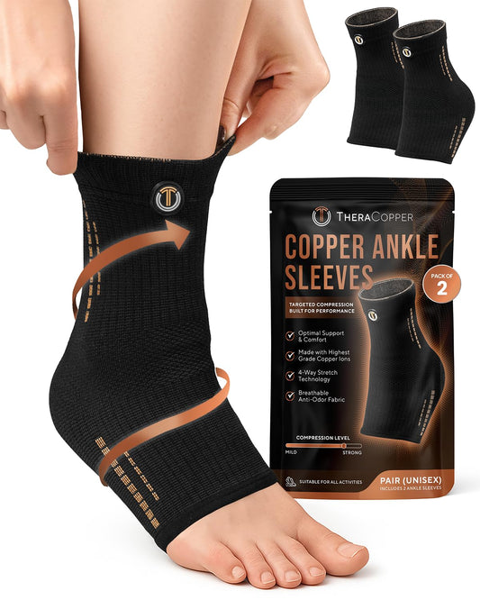 Copper Compression Ankle Brace Sleeves (2 Pack)