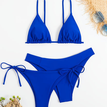 Essential Edge 3-Piece Bikini Set for Women – Solid Color High-Cut Triangle Top Two-Style Bottoms with Side Lace-Up Design & Quick-Drying Comfort – Versatile Women's Swimwear for Summer Pool Beach & Travel