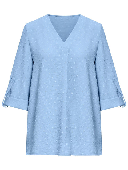 Effortless V-Neck Seven-Point Top - Stylish Pullover Blouse for Trendy Women