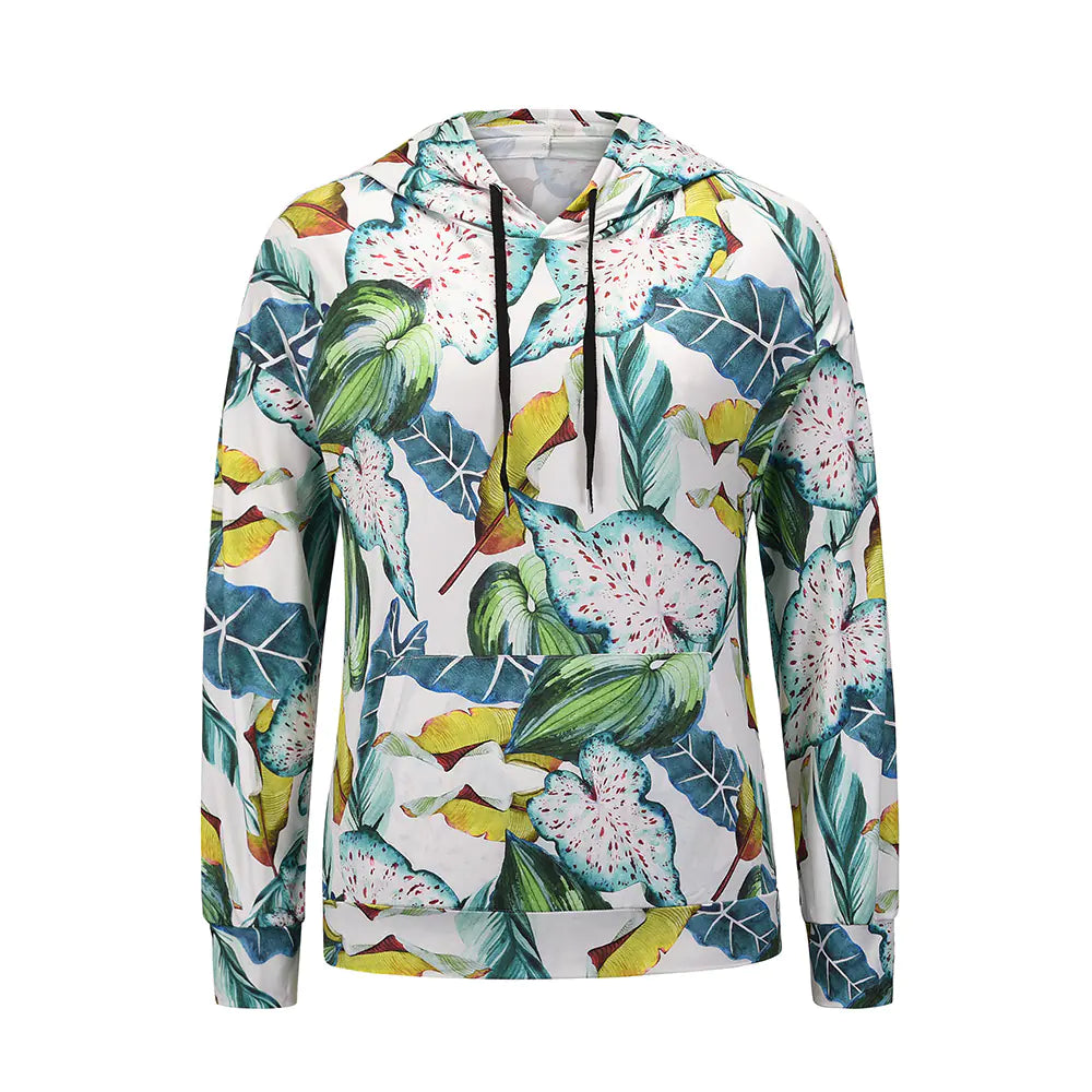 Floral Long-Sleeved Hooded T-Shirt for Women