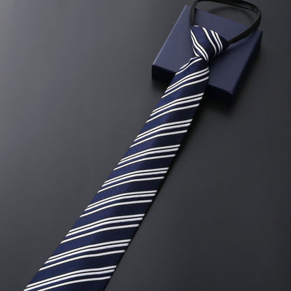 Mens Business Formal Zipper Tie With Blue Stripes