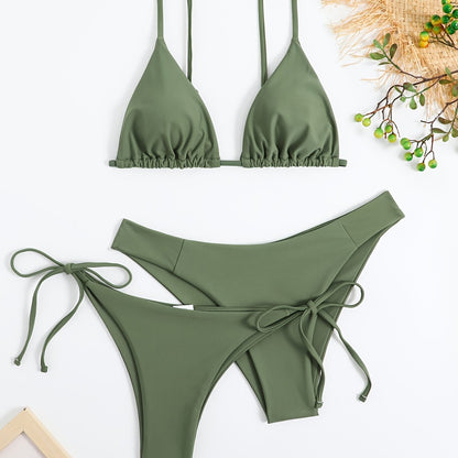 Essential Edge 3-Piece Bikini Set for Women – Solid Color High-Cut Triangle Top Two-Style Bottoms with Side Lace-Up Design & Quick-Drying Comfort – Versatile Women's Swimwear for Summer Pool Beach & Travel