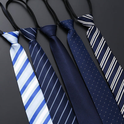 Mens Business Formal Zipper Tie With Blue Stripes