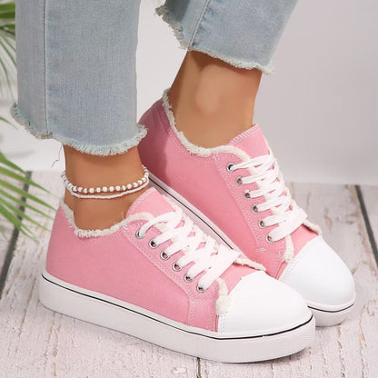 Women's Lace-Up Canvas Sneakers – Lightweight Flat Low-Top