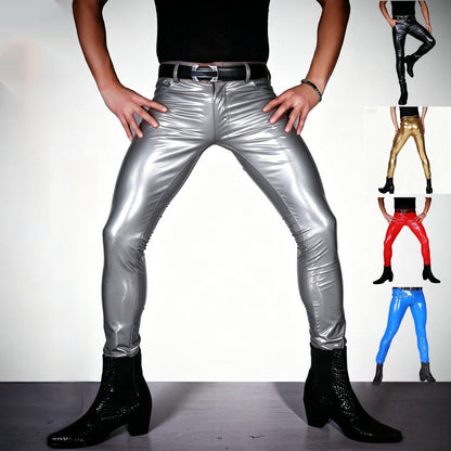 Mens Mirrored PU Latex Faux Leather Pants