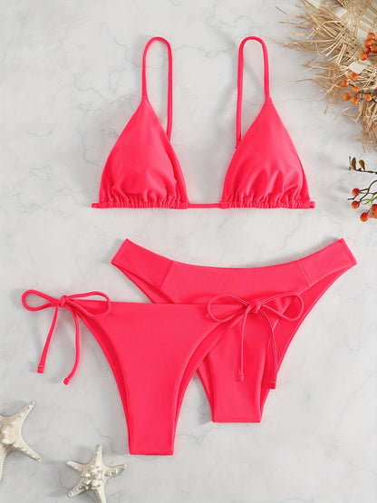 Essential Edge 3-Piece Bikini Set for Women – Solid Color High-Cut Triangle Top Two-Style Bottoms with Side Lace-Up Design & Quick-Drying Comfort – Versatile Women's Swimwear for Summer Pool Beach & Travel
