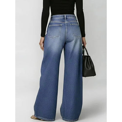 Women's Light Blue High Waist Loose Wide-Leg Jeans - Back View