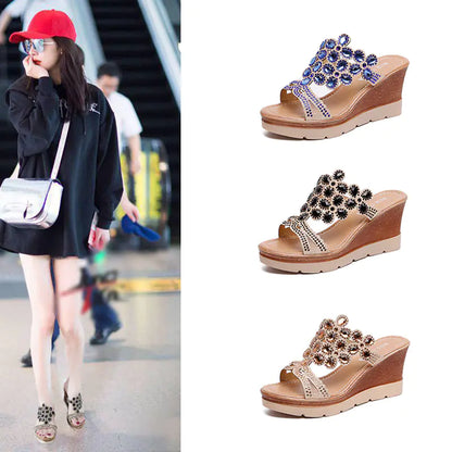 Rhinestone Platform Sandals and Slippers with Heels