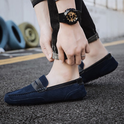 New Color-block Edging Slip On Loafer For Men Versatile Leather Shoes