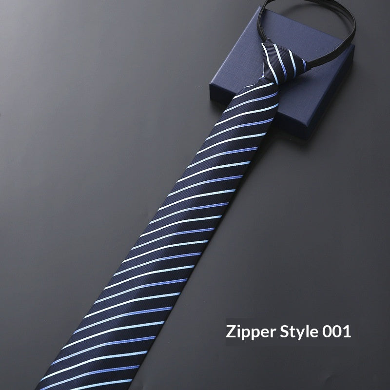 Mens Business Formal Zipper Tie With Blue Stripes