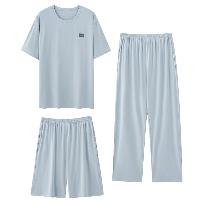Men's Pajamas Thin Spring And Summer Modal Short-sleeved Trousers Three-piece Home Wear Suit