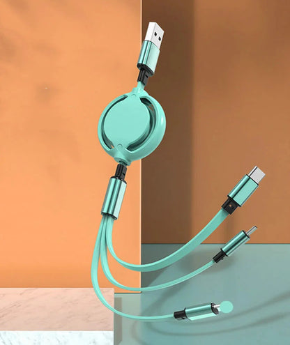 3 In1 USB Cable Micro USB Type C Cable 3 In 1 2.4A Retractable USB C Charging Cable