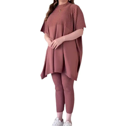 Fall Plus Size Knit Batwing Top & Bottom Set